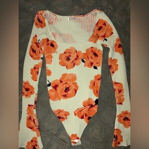 Free People Floral Ribbed Bodysuit